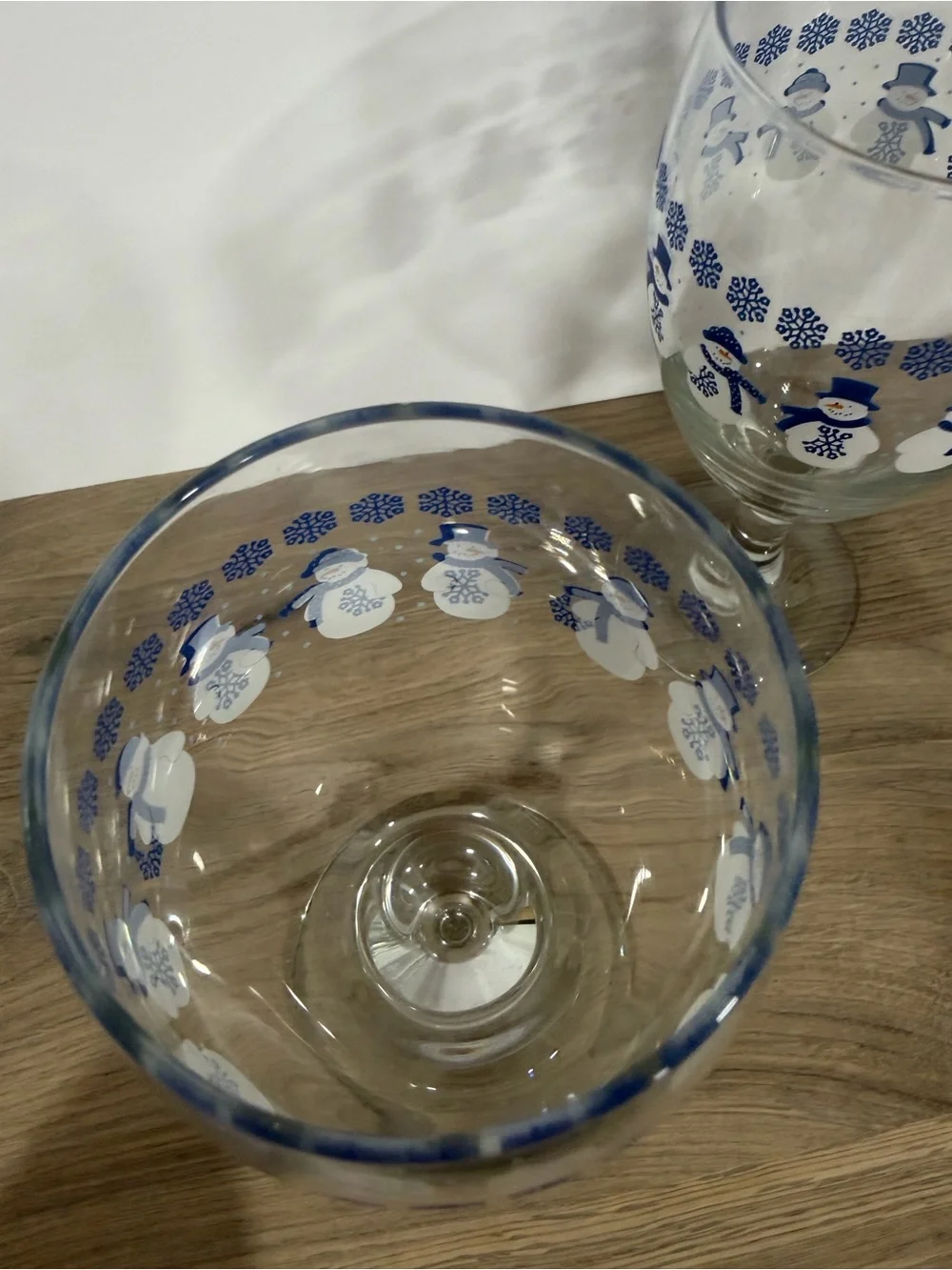 Libbey Blue Snowman Pattern Wine Glasses - Set of 3